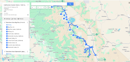 travel guide map from big pine to mammoth lakes